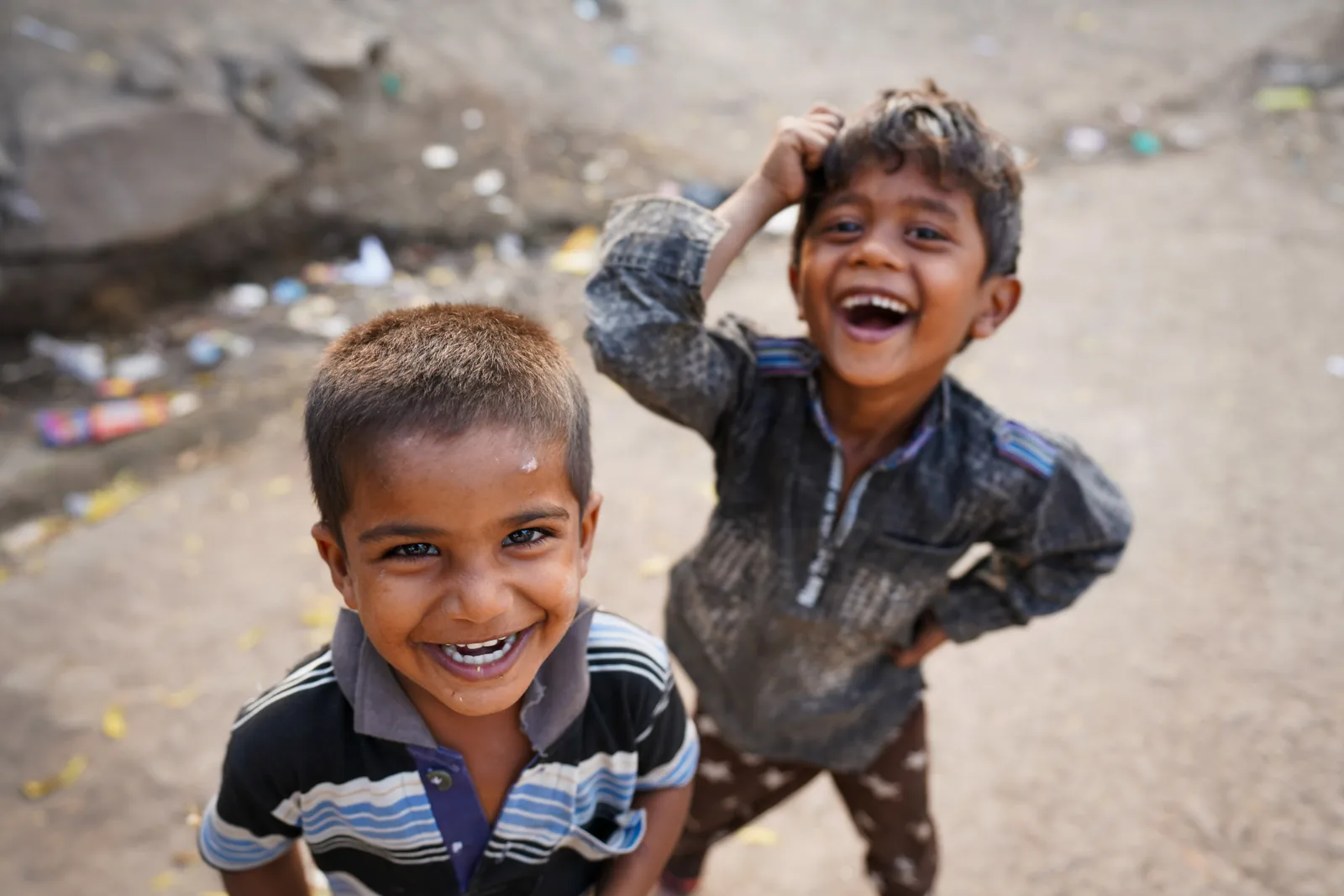 Two boys laughing