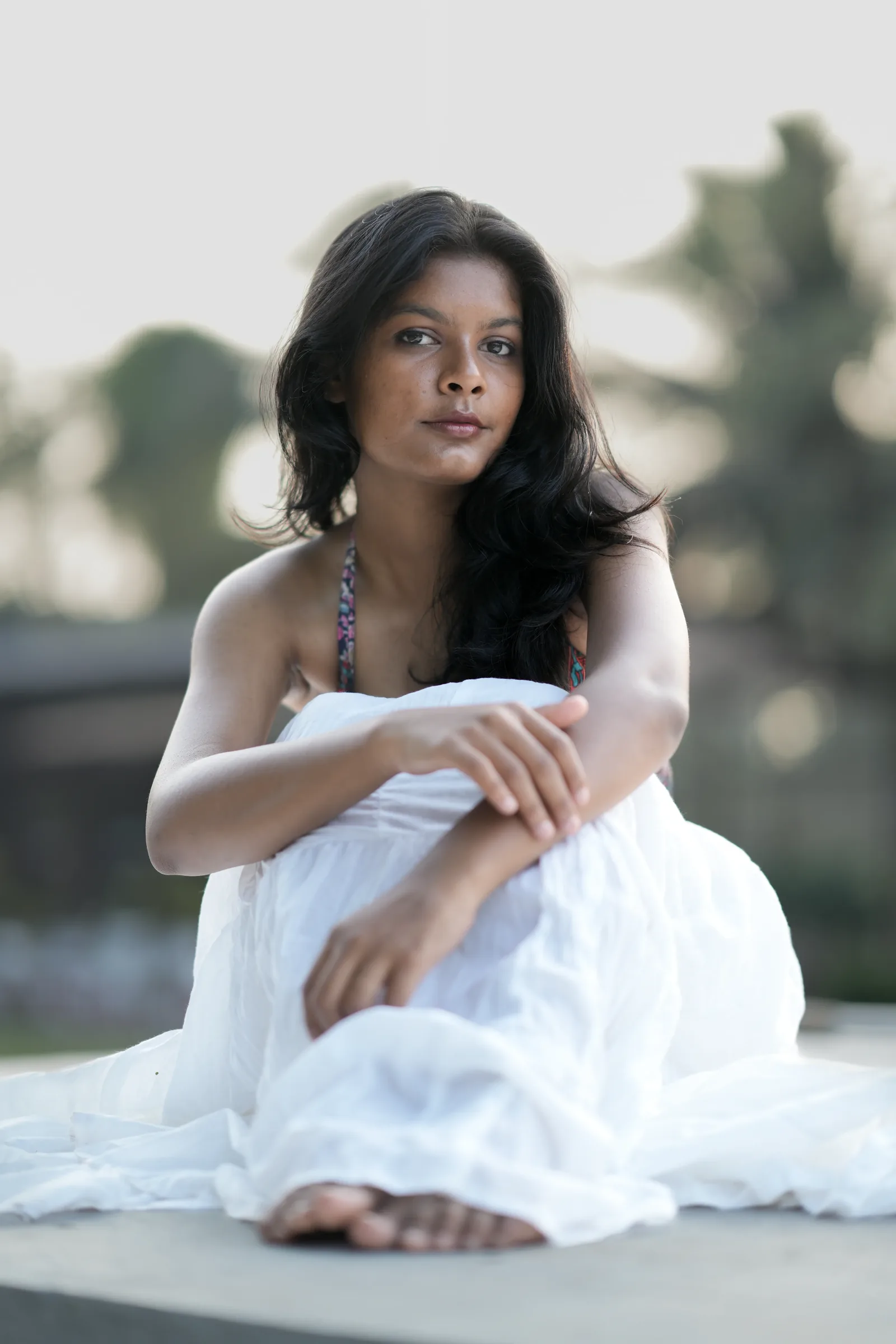 Editorial portrait in white dress